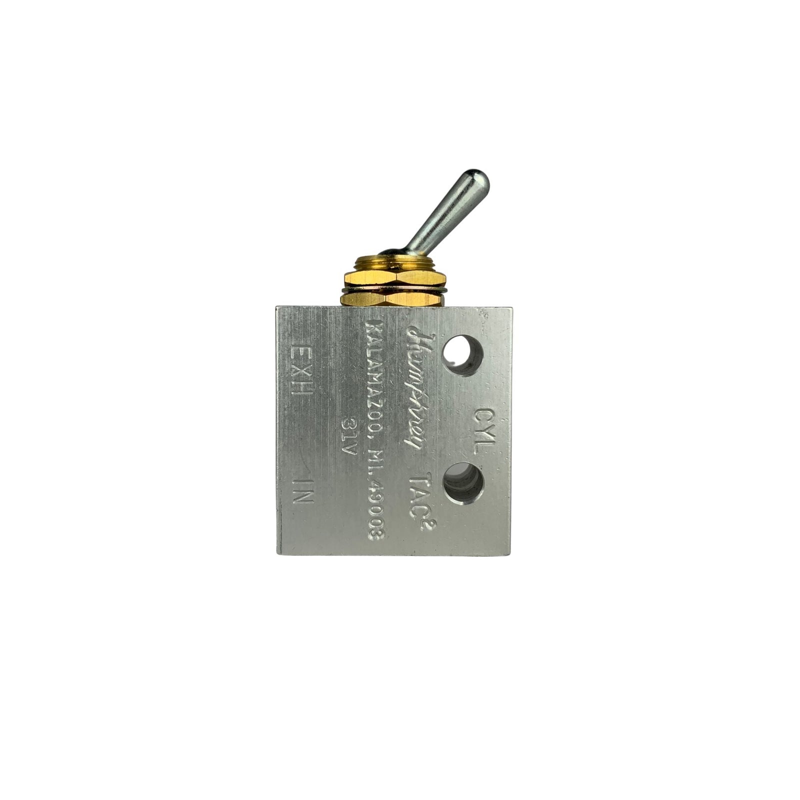 31V is a rectangular block with qa toggle switch. 1 threaded port on top face/ 2 threaded ports on bottom face