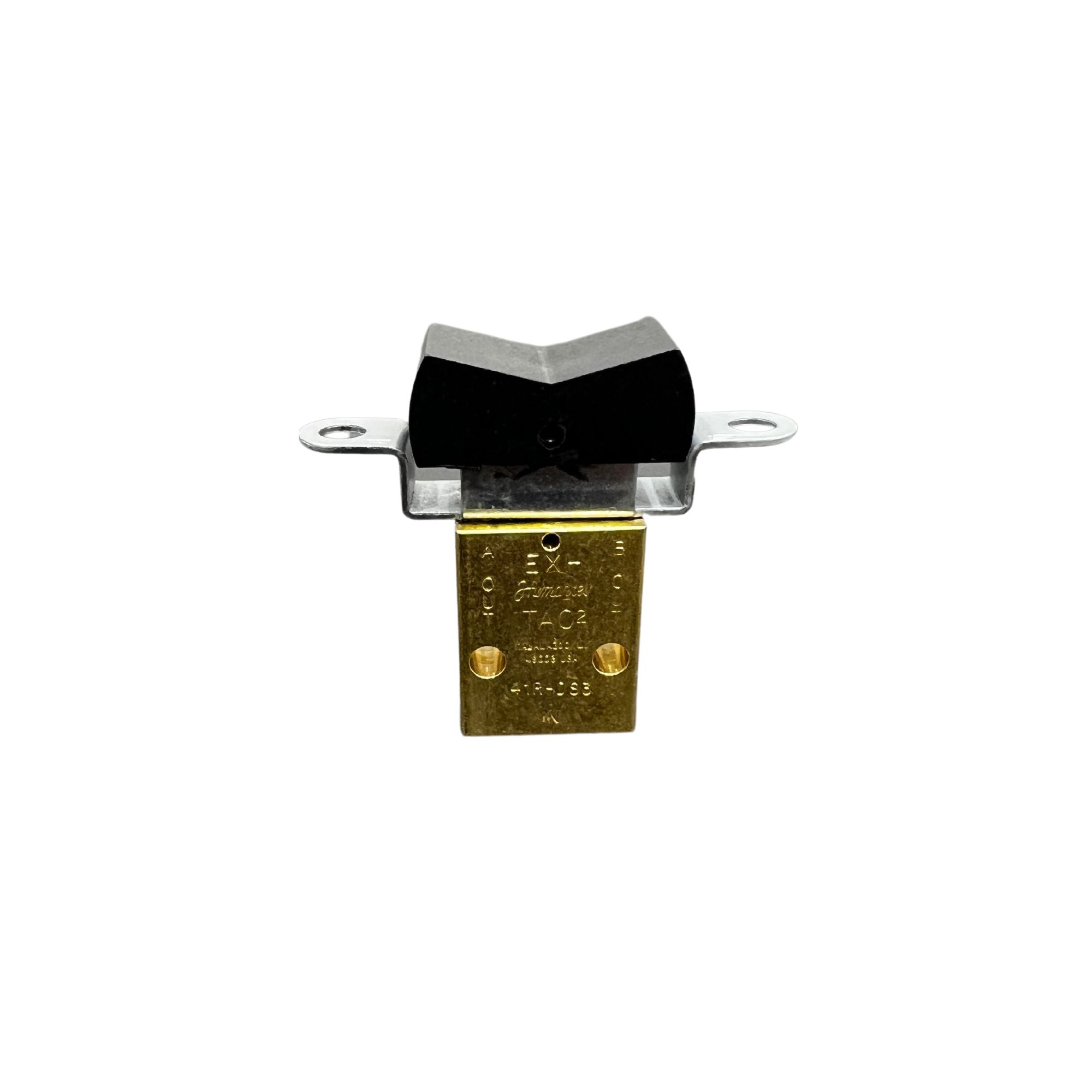 Rectangular valve with side bracket between toggle switch and valve base