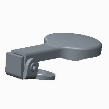 side view of a metal valve fingertip operator with a hinge on the left