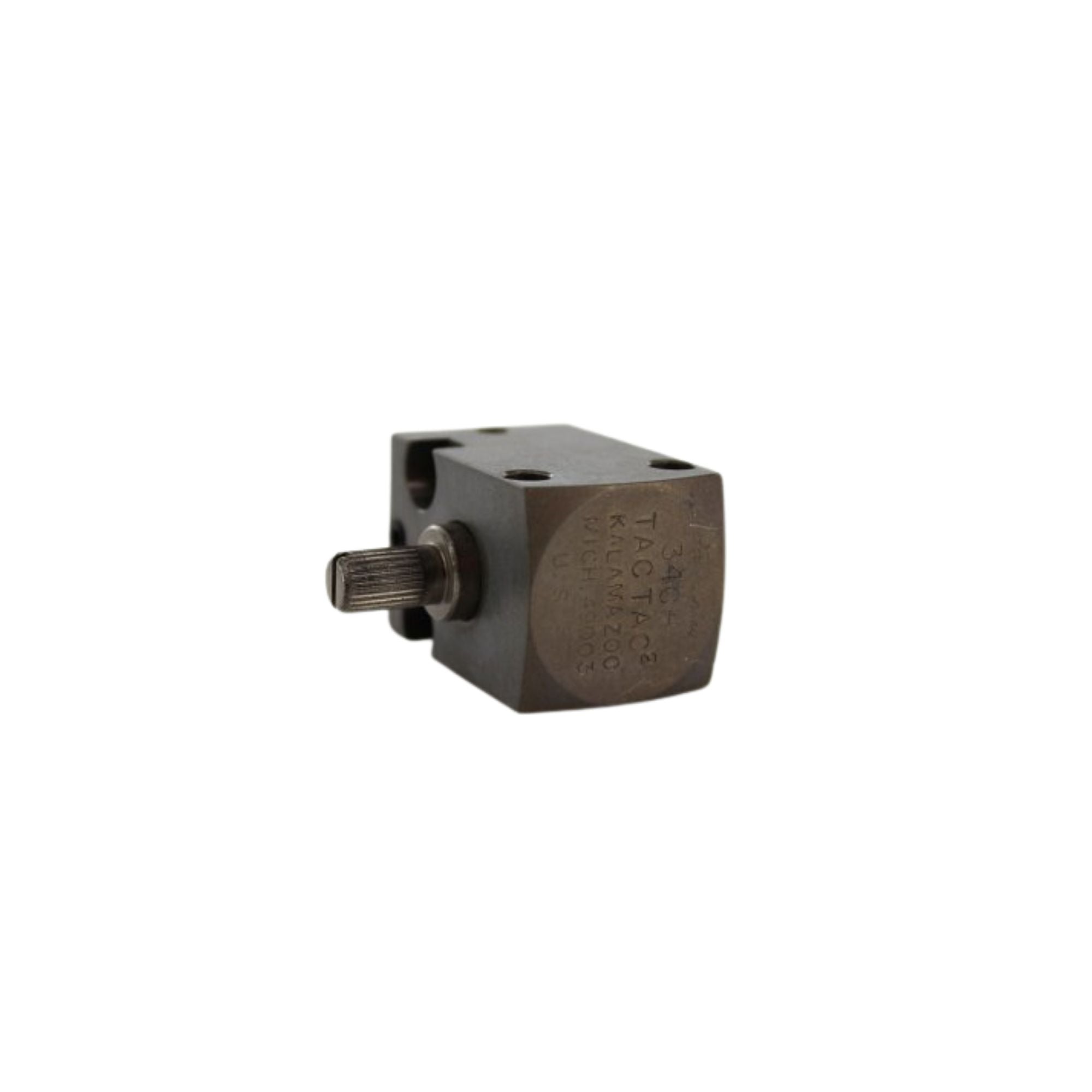black rectangular block with a push button on the left side