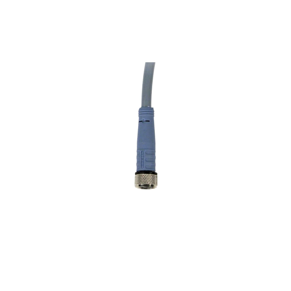 light blue cable connector cord positioned vertically with the cable connection piece pointing down