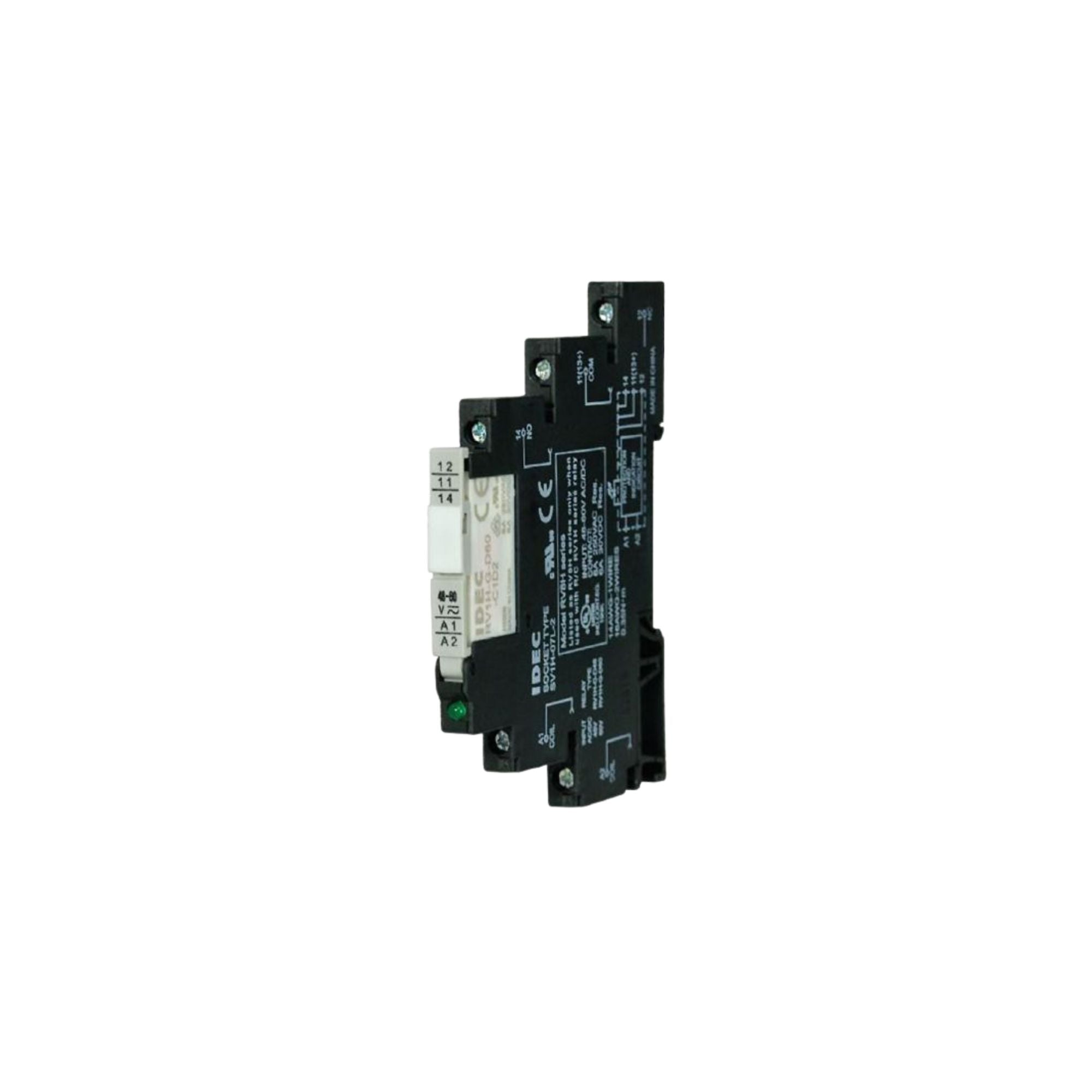 side view of a black power relay with tiered sides