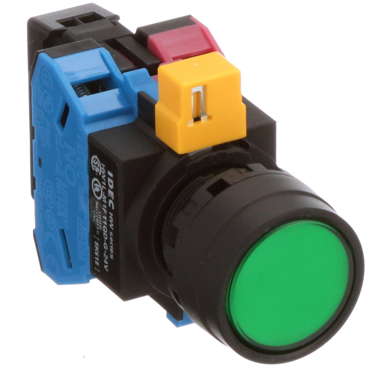 IDEC | Pushbutton, HW Series, Plastic Bezel, Flush, Non-Illum, 1NO, Mom, Black | HW1B-M1F10-B