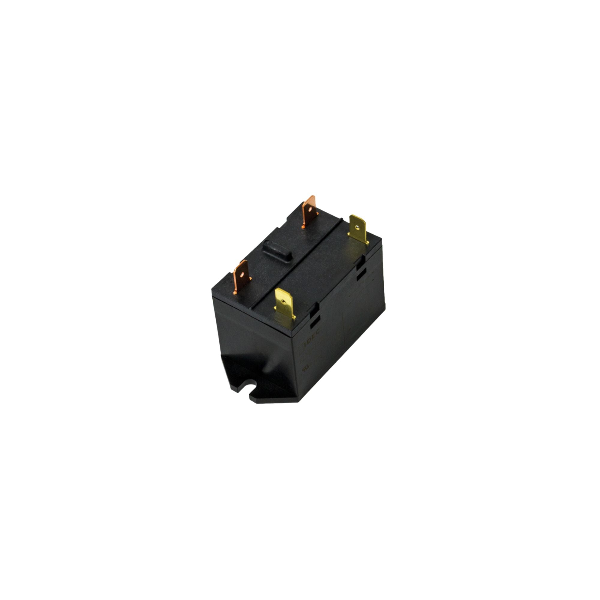 black rectangular box with four metal tabs on the top