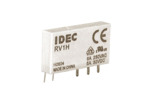 front side view of a white, rectangular relay unit with five tabs on the bottom