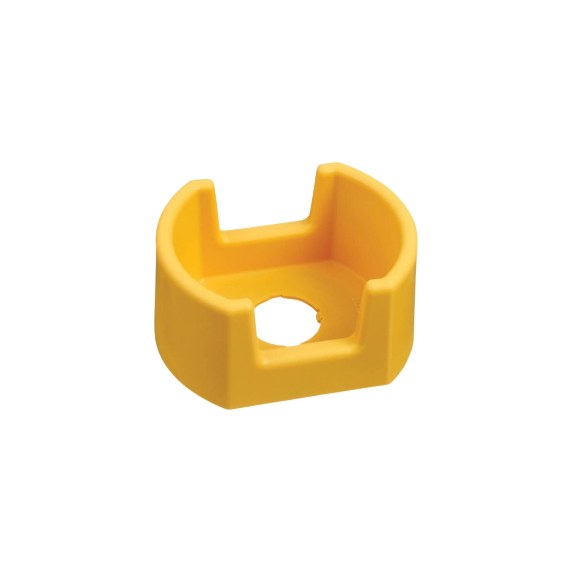 semi-circular shaped plastic piece with a hole in the center