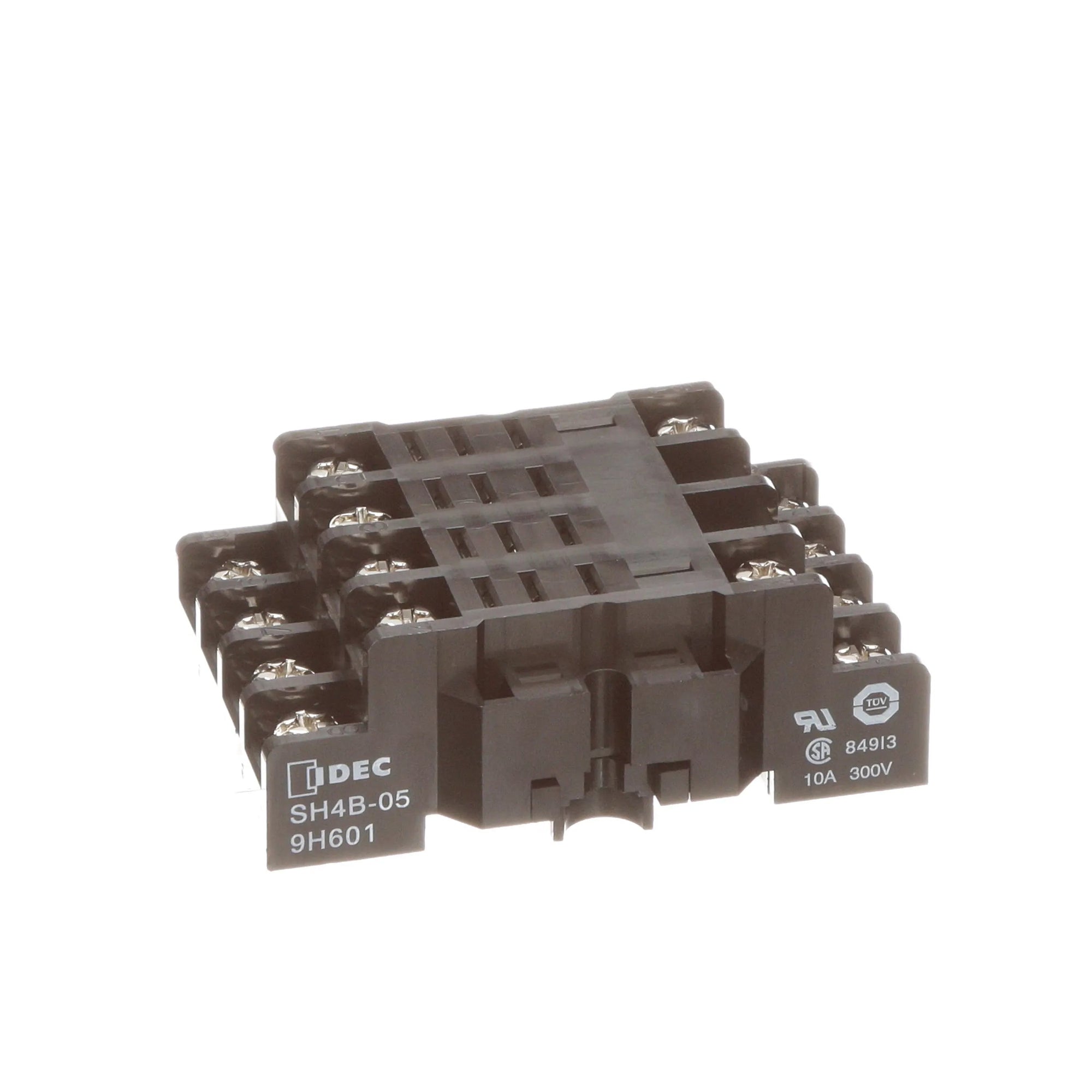 top front view of a grey socket mount with 8 pins on the left side and 6 pins on the right side