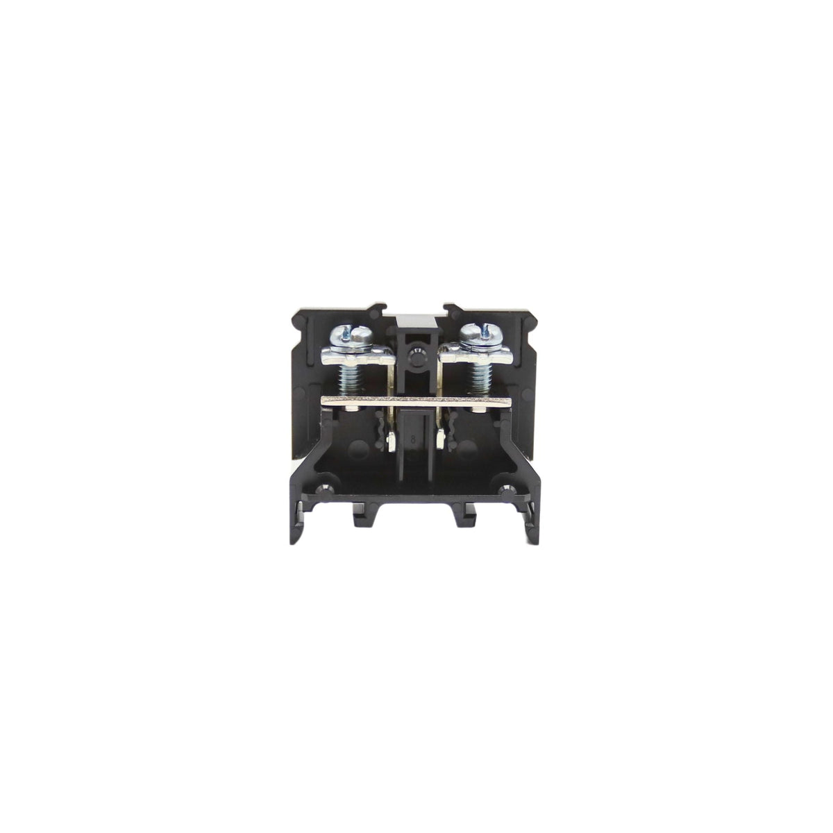 bottom of black terminal block with two screws showing