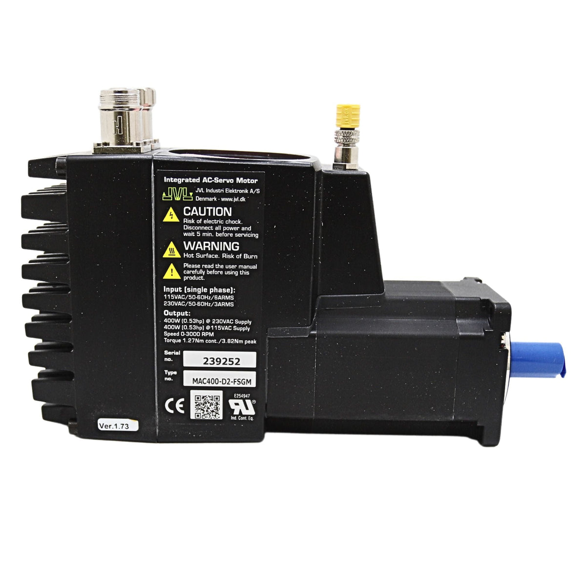 Int. Motor 400W 1,27Nm 3000RPM IP55 STO | MAC400-D2-FSGM used on JVL International ApS product line - side view