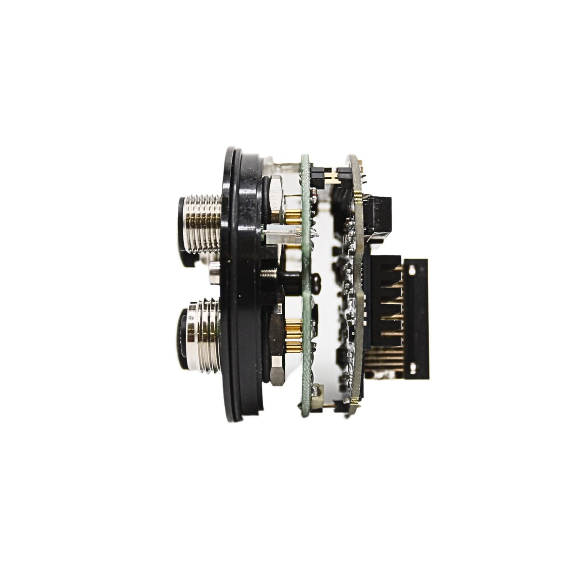 Modbus Module TCP/IP M12 | MAC00-EM4 used on JVL International ApS product line - side view