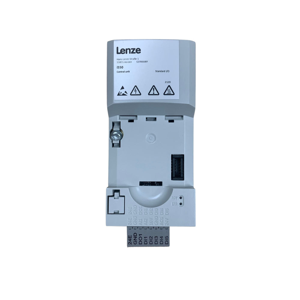 upright rectangular electronic control unit with label on the top