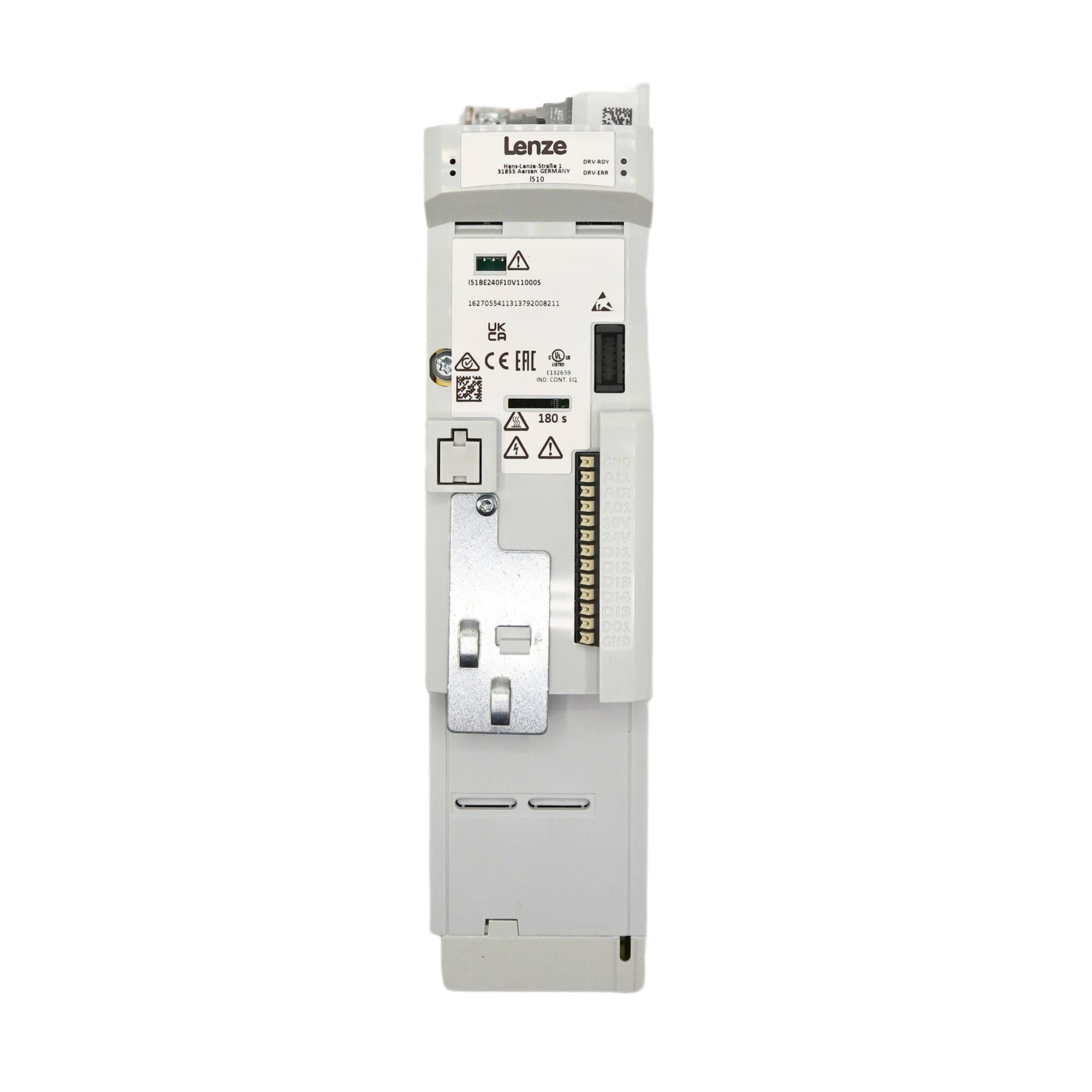 Lenze | i510 5hp Cabinet mount 480volt 5digital inputs, 2 analog inputs, 1 digital output 1 analog Output, 1 relay | I51BE240F10V11000S - front view