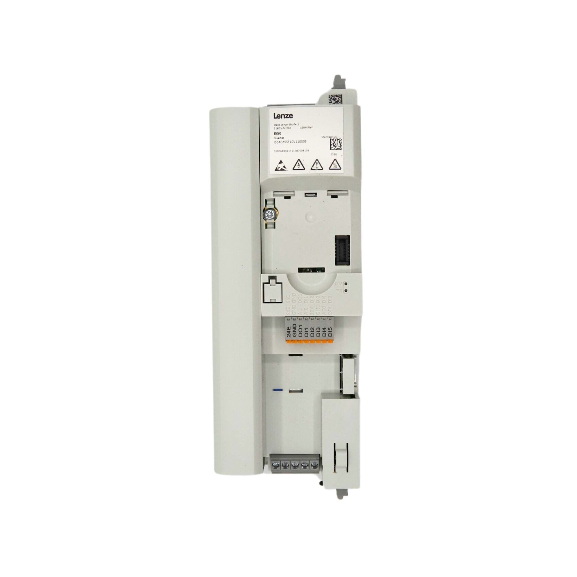 Lenze | i550 7.5hp Cabinet mount, fieldbus and STO capable, 480volt 5digital inputs, 2 analog inputs, 1 digital output 1 analog Output, 1 relay | I55AE255F10V11000S - front view