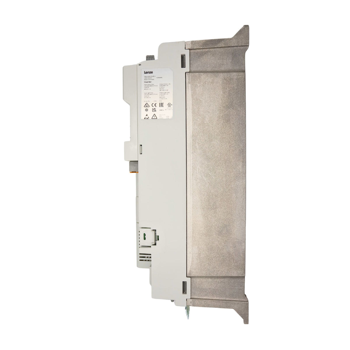 Lenze | i550 25hp Cabinet mount, fieldbus and STO capable, 480volt 5digital inputs, 2 analog inputs, 1 digital output 1 analog Output, 1 relay | I55BE318F10V11000S - side view