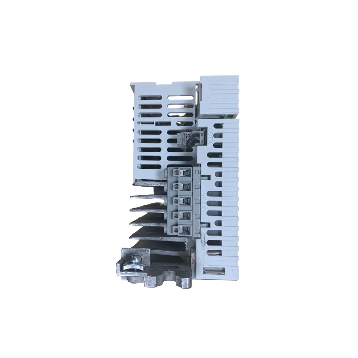 upright inverter power unit with a bracket at the bottom left and five input ports in the center