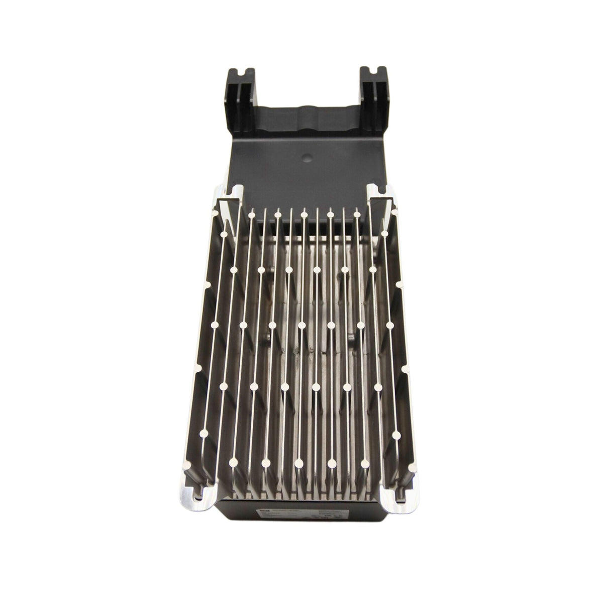 back view, gray grating and black top