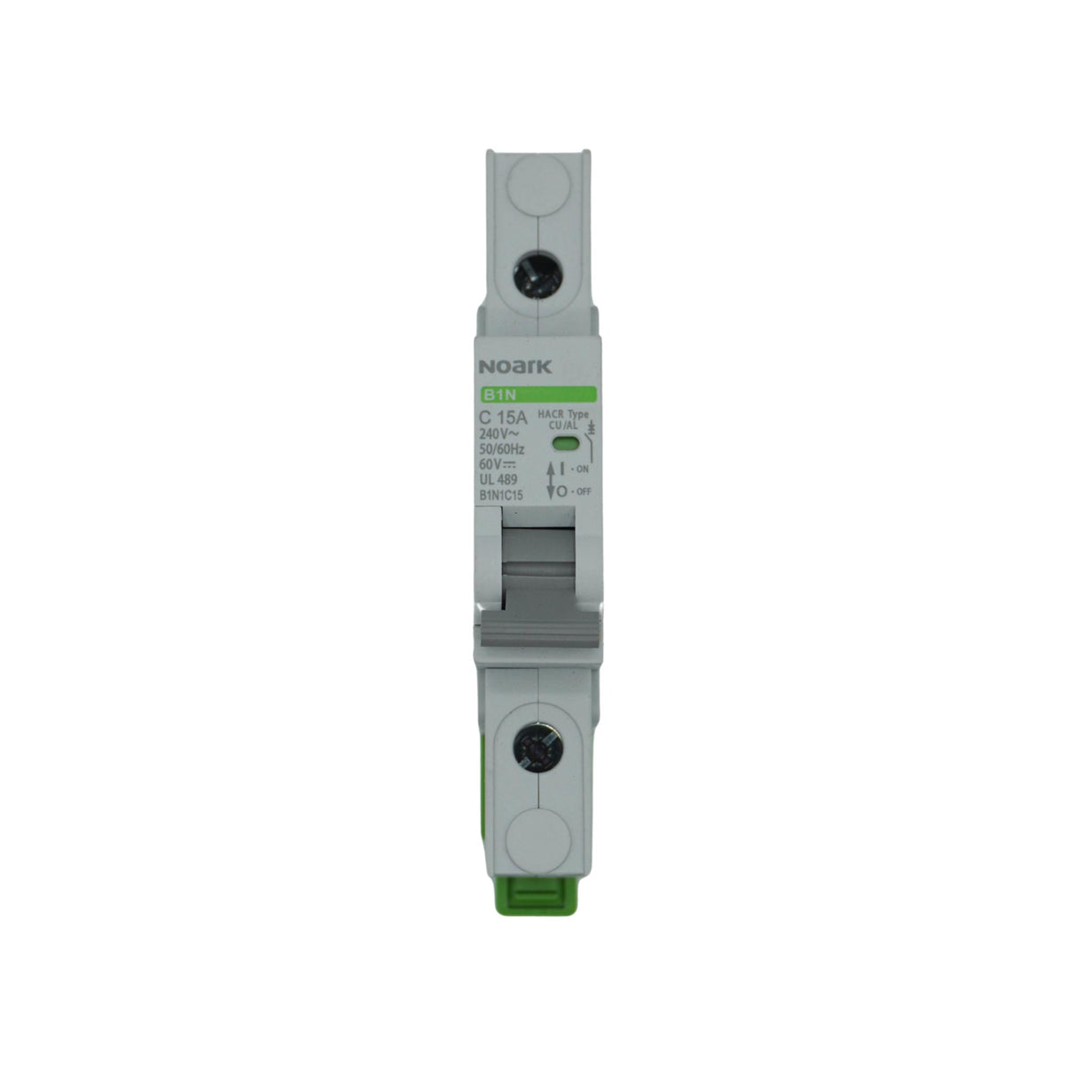Noark | Mini Circuit Breaker, 1P, C-Curve, 15A, UL489, 240VAC/60VDC, 10 kA, Box Lug | B1N1C15