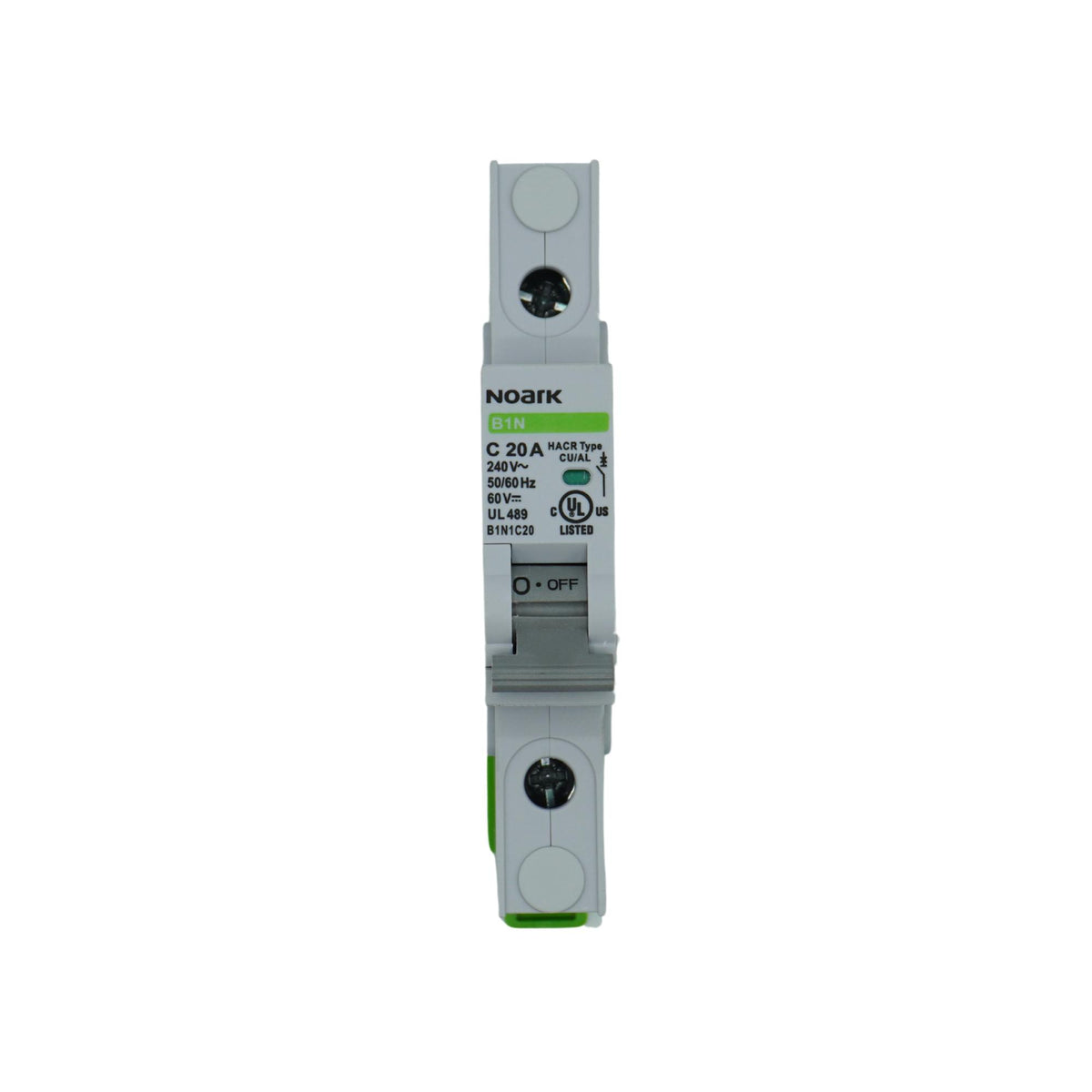 Noark | Mini Circuit Breaker, 1P, C-Curve, 20A, UL489, 240VAC/60VDC, 10 kA, Box Lug | B1N1C20