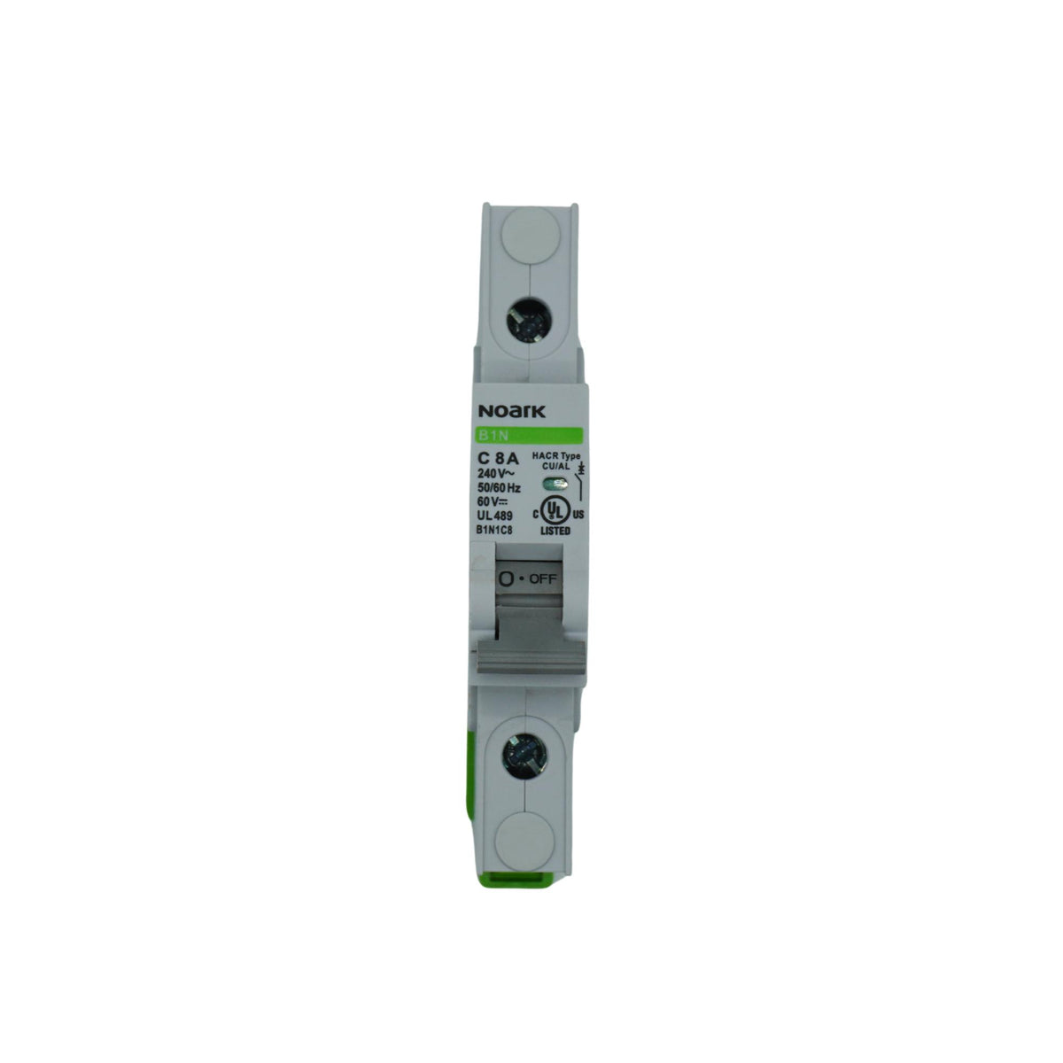 Noark | Mini Circuit Breaker, 1P, C-Curve, 8A, UL489, 240VAC/60VDC, 10 kA, Box Lug | B1N1C8
