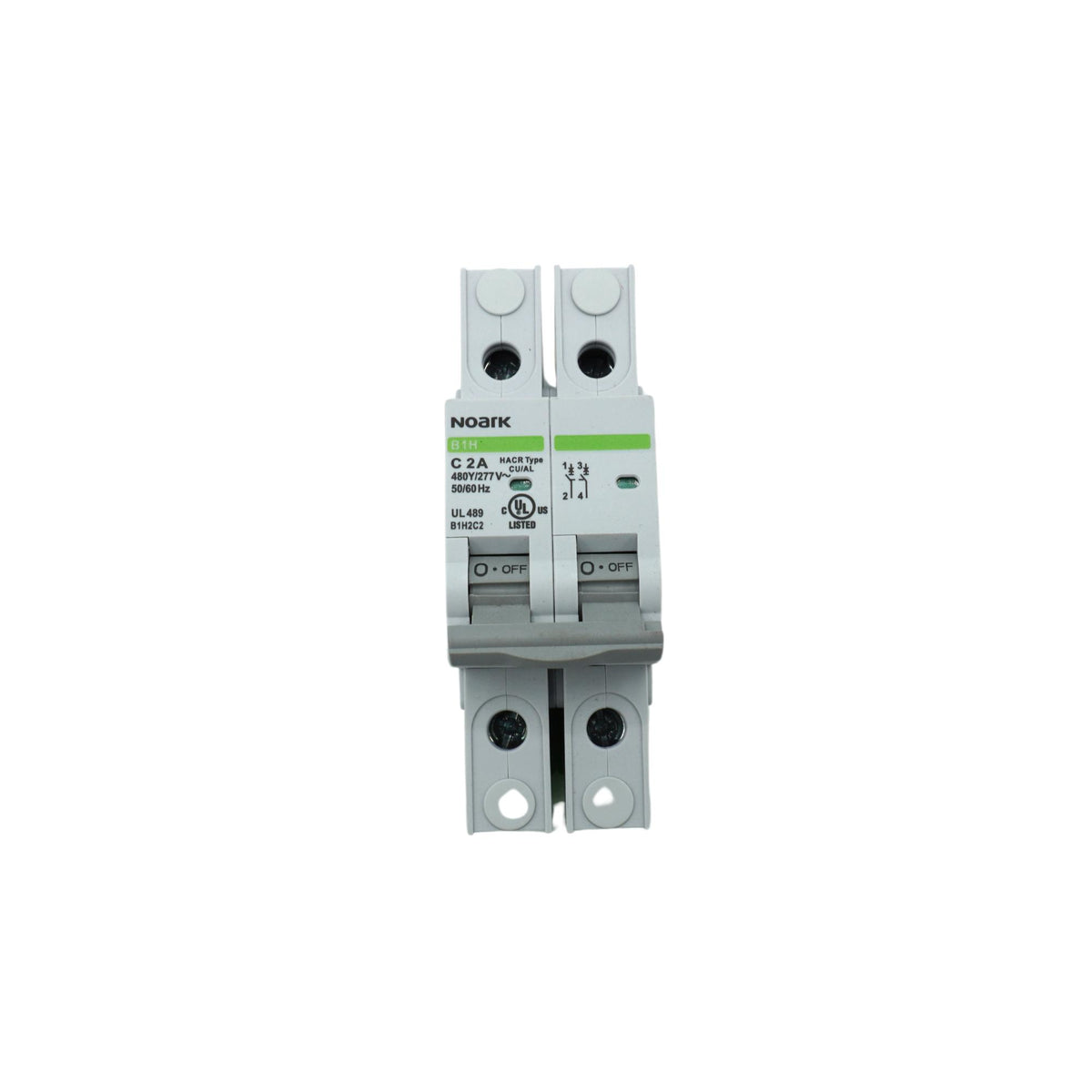 Noark | Mini Circuit Breaker, 2P, C-curve, 2A, UL489, 480Y/277VAC, 10 kA, Box Lug | B1H2C2
