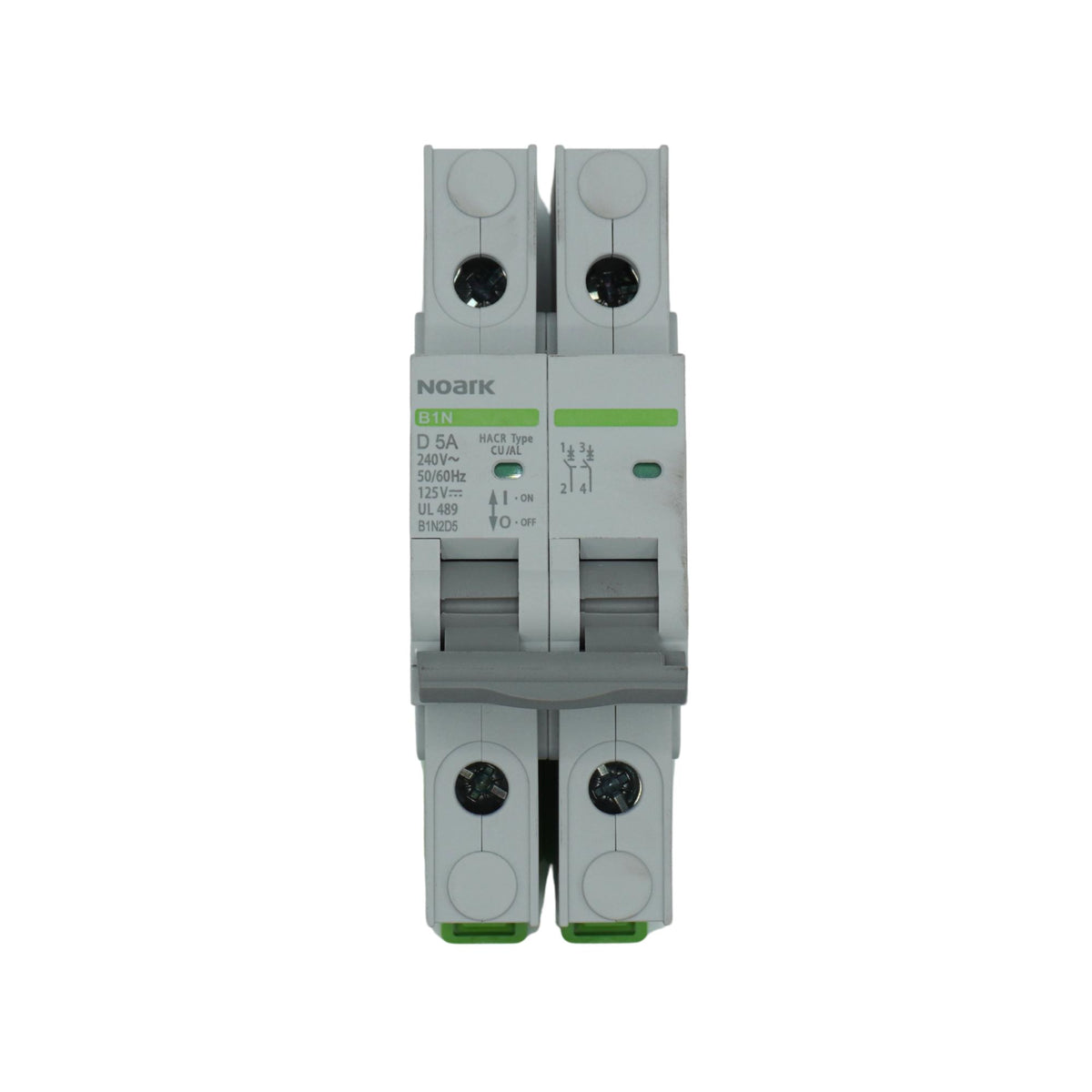 Noark | Mini Circuit Breaker, 2P, D-Curve, 5A, UL489, 240VAC/125VDC, 10 kA, Box Lug | B1N2D5