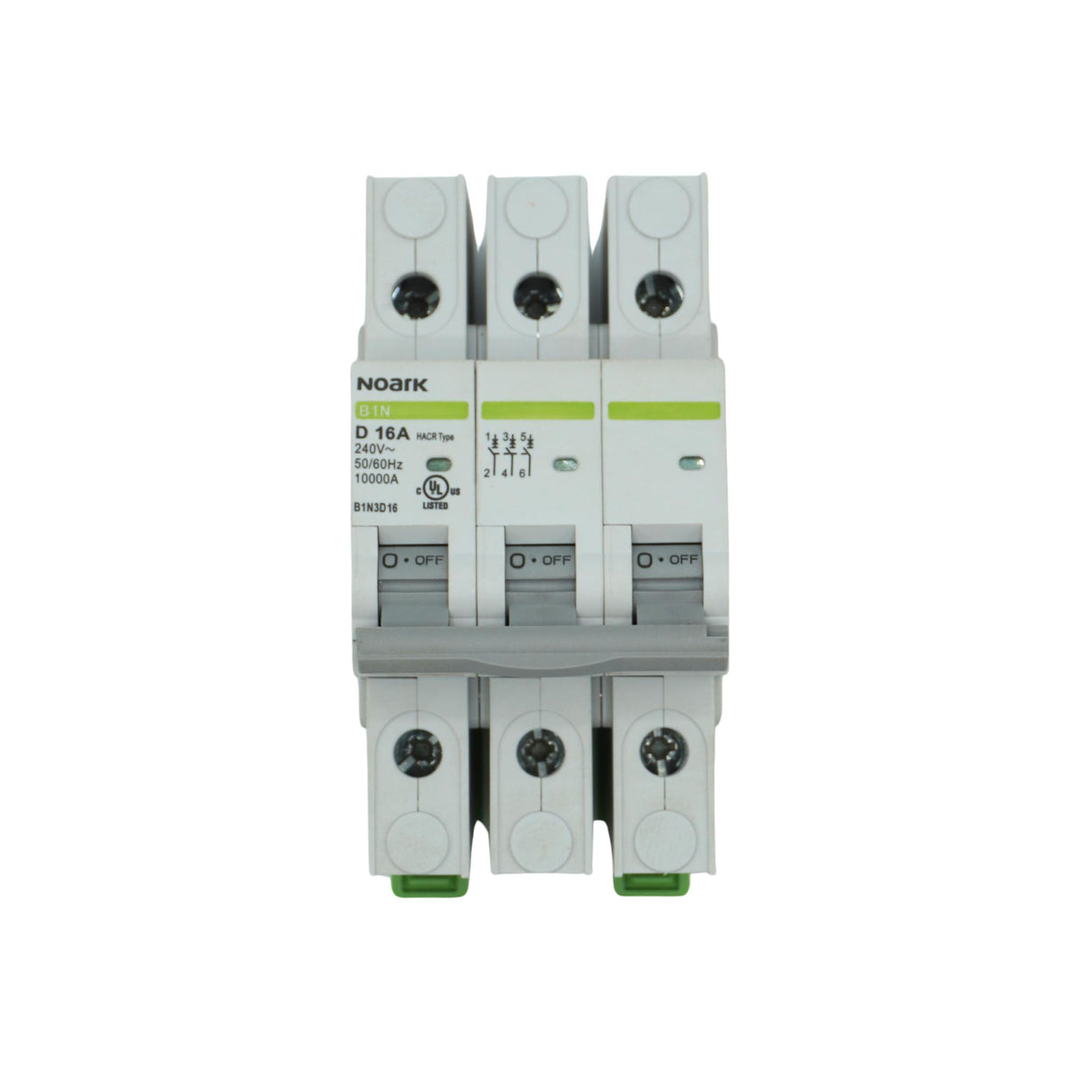 Noark | Mini Circuit Breaker, 3P, 16A, UL489, D Curve, 240VAC, 10kA | B1N3D16