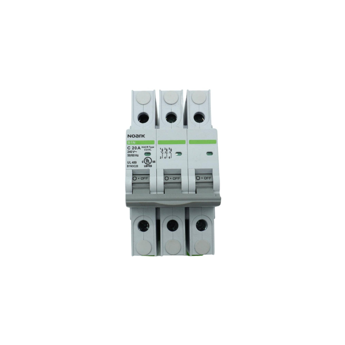 Noark | Mini Circuit Breaker, 3P, 20A, UL489, C-Curve, 240VAC, 10kA | B1N3C20