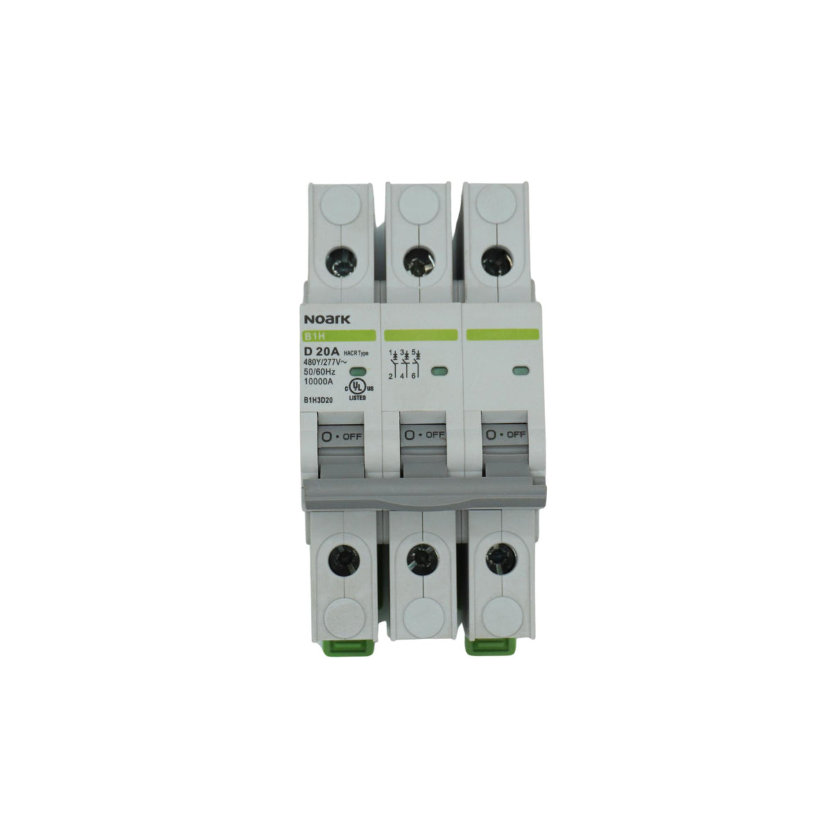 Noark | Mini Circuit Breaker, 3P, 20A, UL489, D-Curve, 480Y/277VAC, 10 kA | B1H3D20