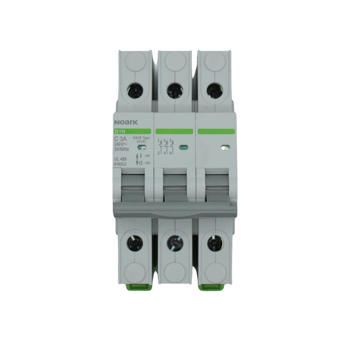 Noark | Mini Circuit Breaker, 3P, C-Curve, 3A, UL489, 240VAC, 10kA, | B1N3C3