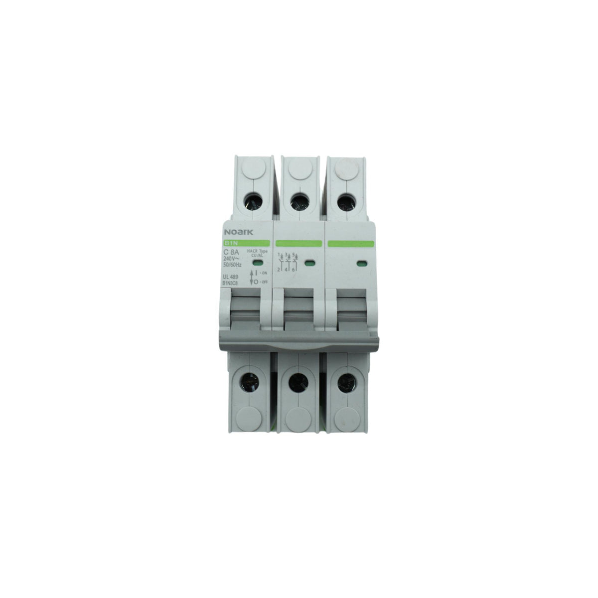 Noark | Miniature Circuit Breakers, B1N UL 489, 3P, C Curve, 8A, 10 kA, 240 Vac, Box Lug | B1N3C8