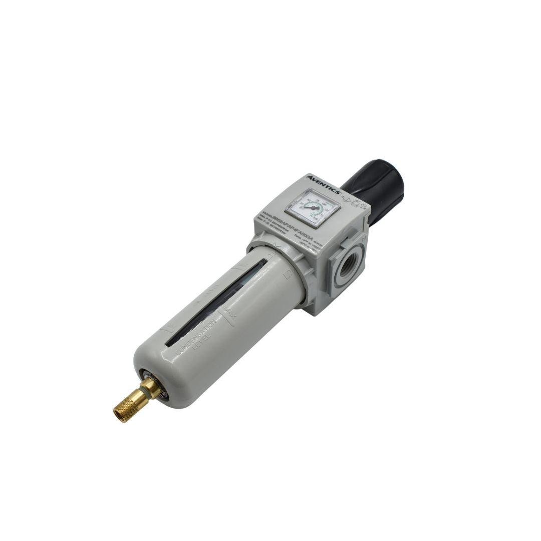 filter regulator laying on side with threaded port visible