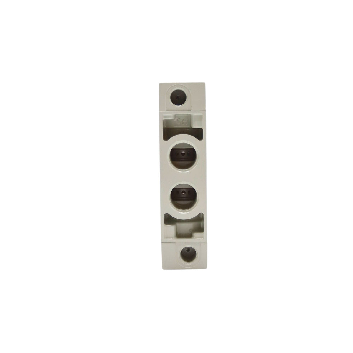 white rectangle with threaded holes