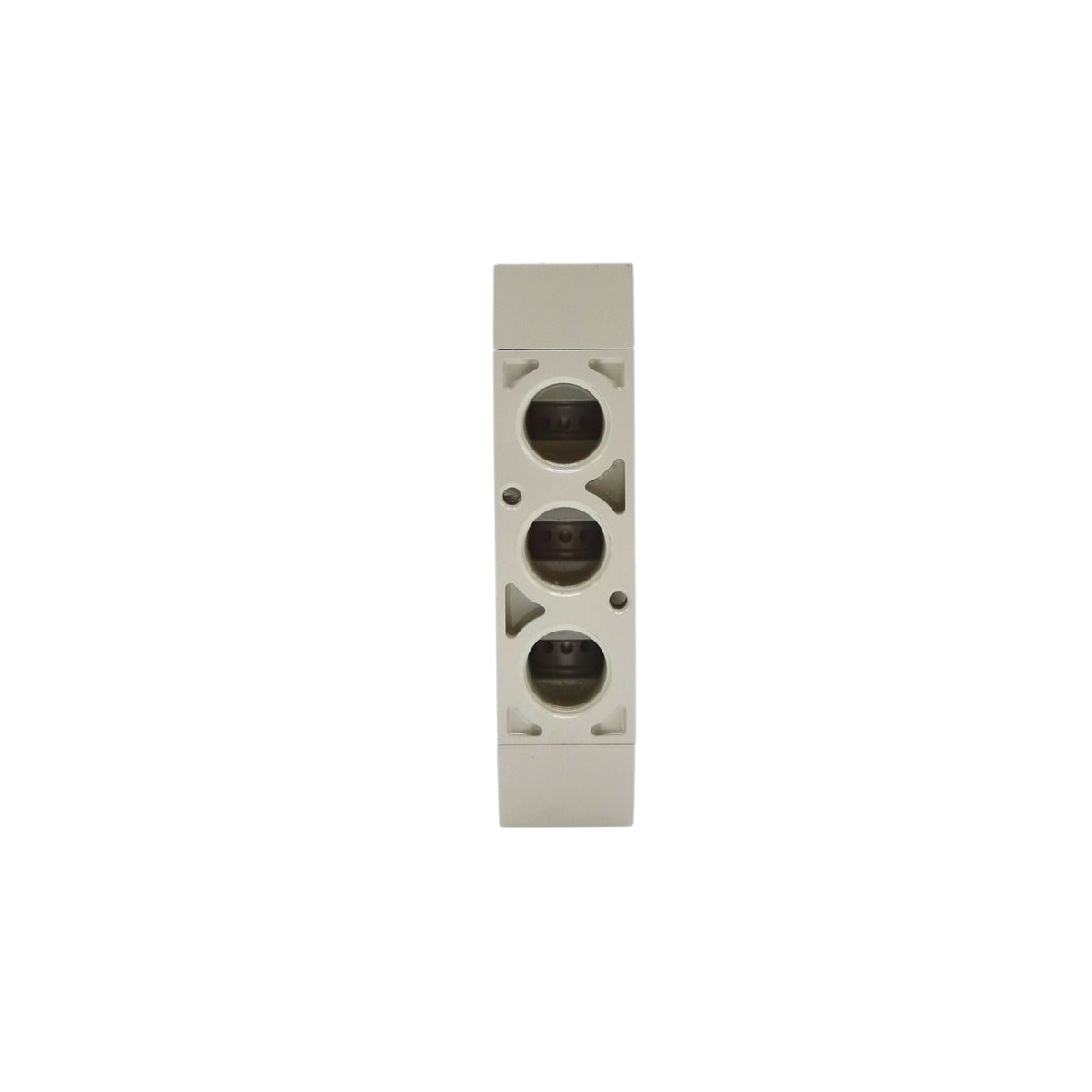 white rectangle with threaded holes