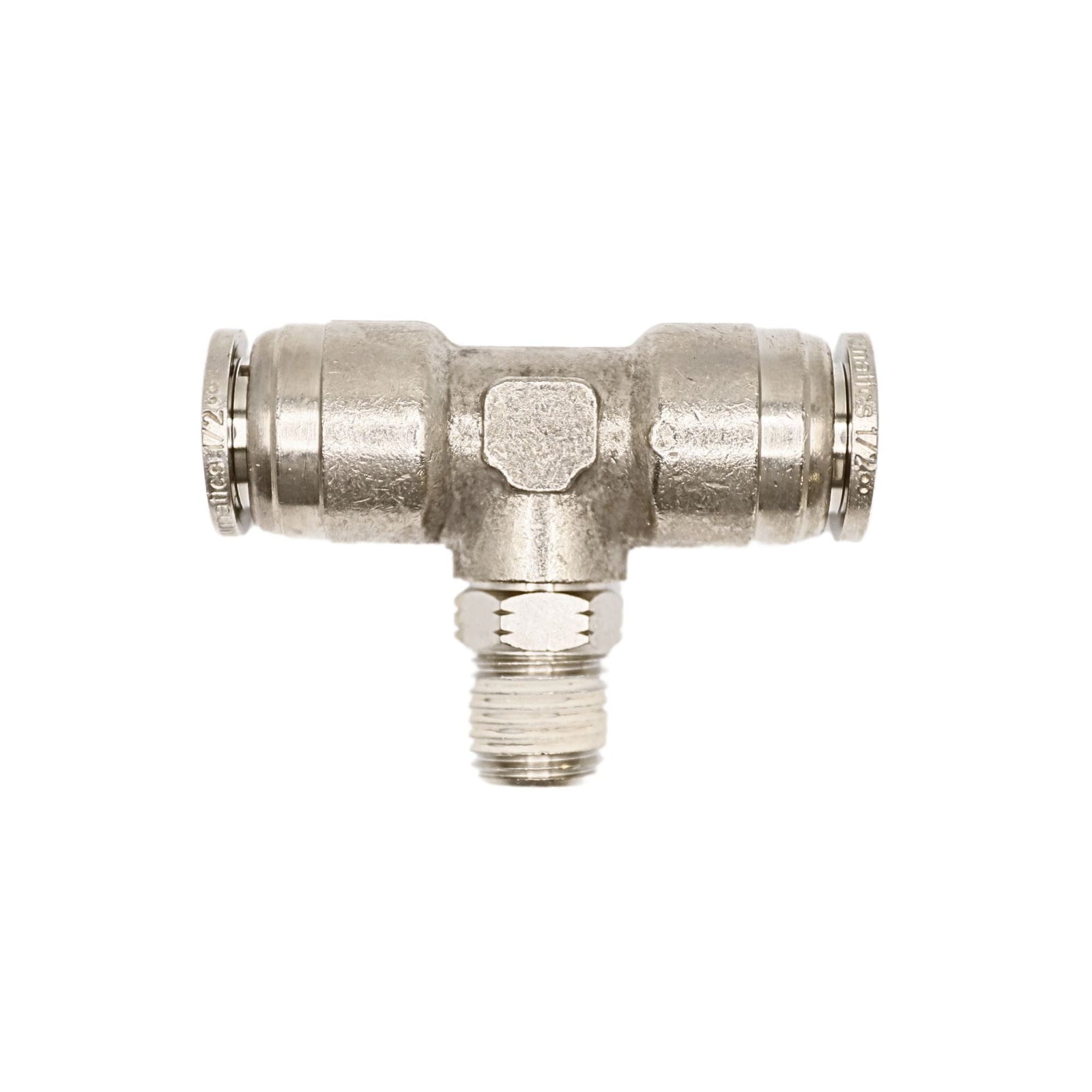 Brass Push-in fitting 1/2 in Tube 1/4 in MNPT Swivel branch tee