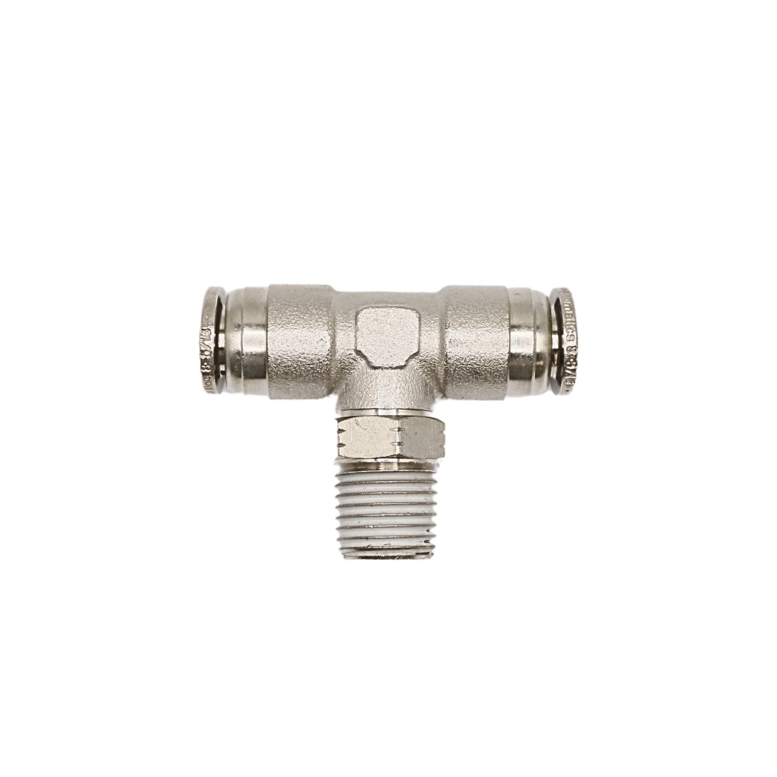 Brass Push-in fitting 5/16 in Tube 1/4 in MNPT Swivel branch tee