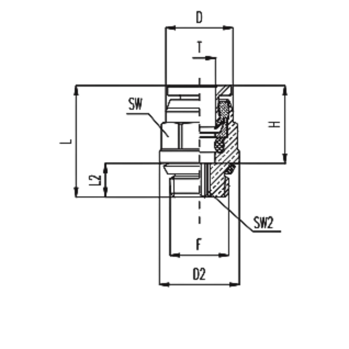 chart showing (A+B+C Dimensions) of  Aventics | NP Brass Push-in fitting 5/16&quot; Tube X 1/4&quot;NPT Universal male used on Numatics-Aventics product line