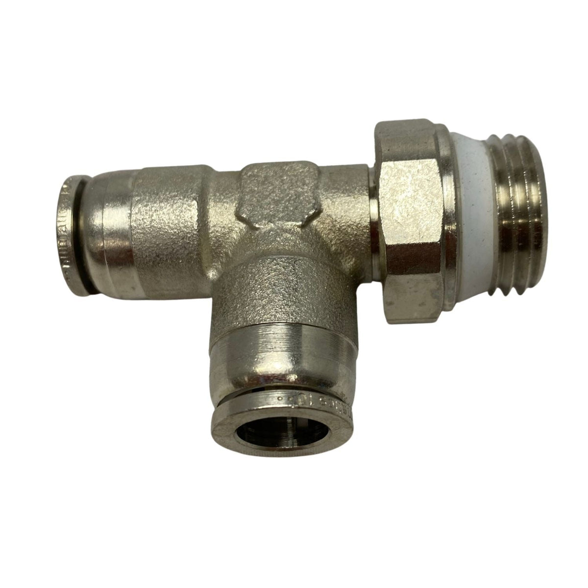 top view of swivel branch tee fitting with threading on the right