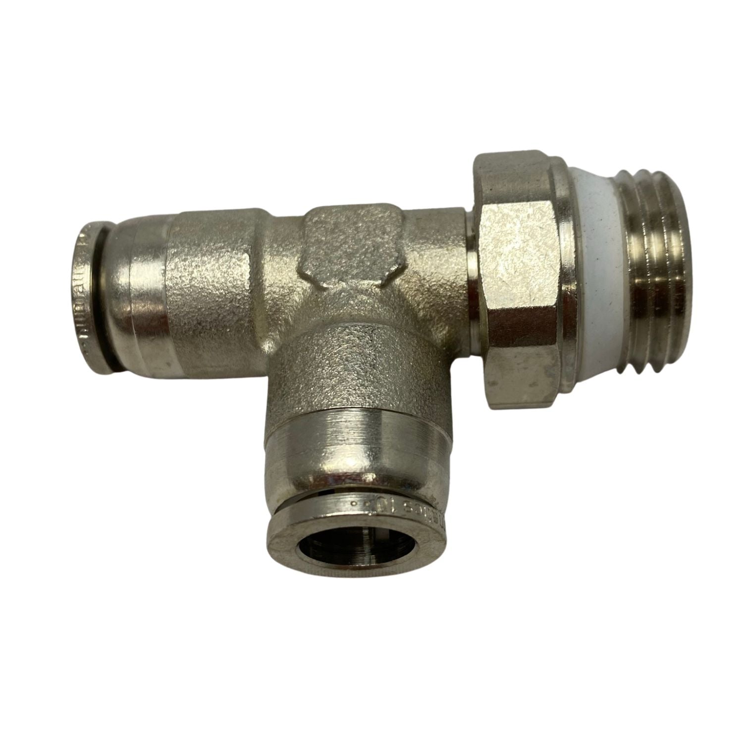 top view of swivel branch tee fitting with threading on the right