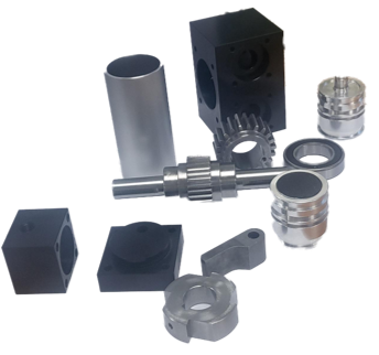 image showing housing, gears, cylinder, rod and caps of a pneumatic rotary actuator