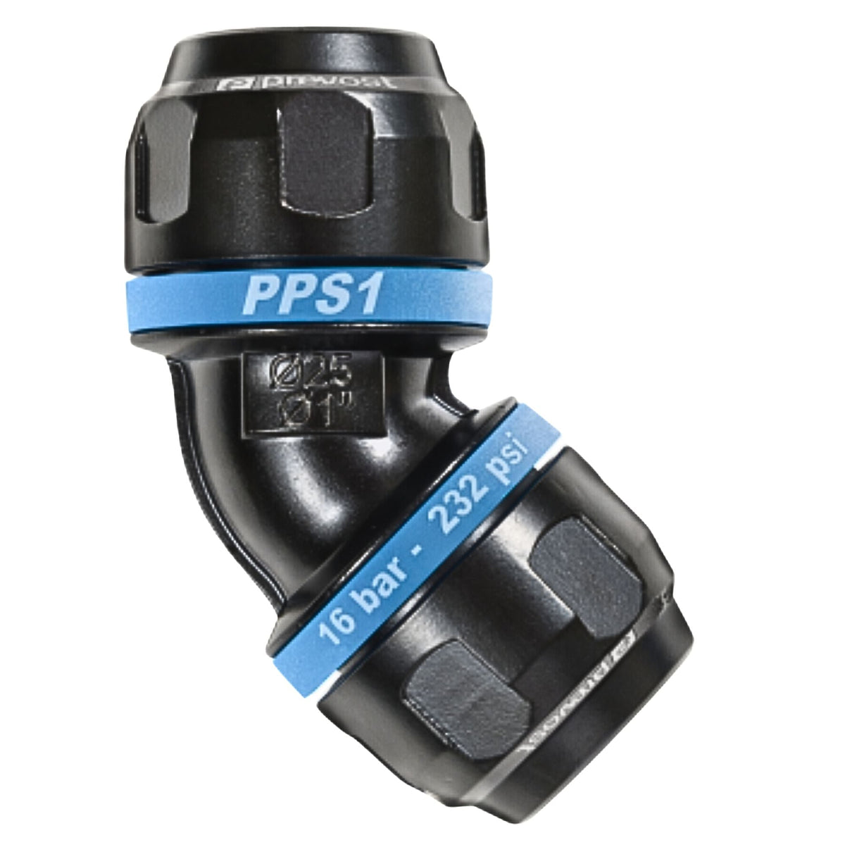 PPS1 4C - 45° - 1&quot; Aluminum equal female elbow fitting used on PrevoS1 product line