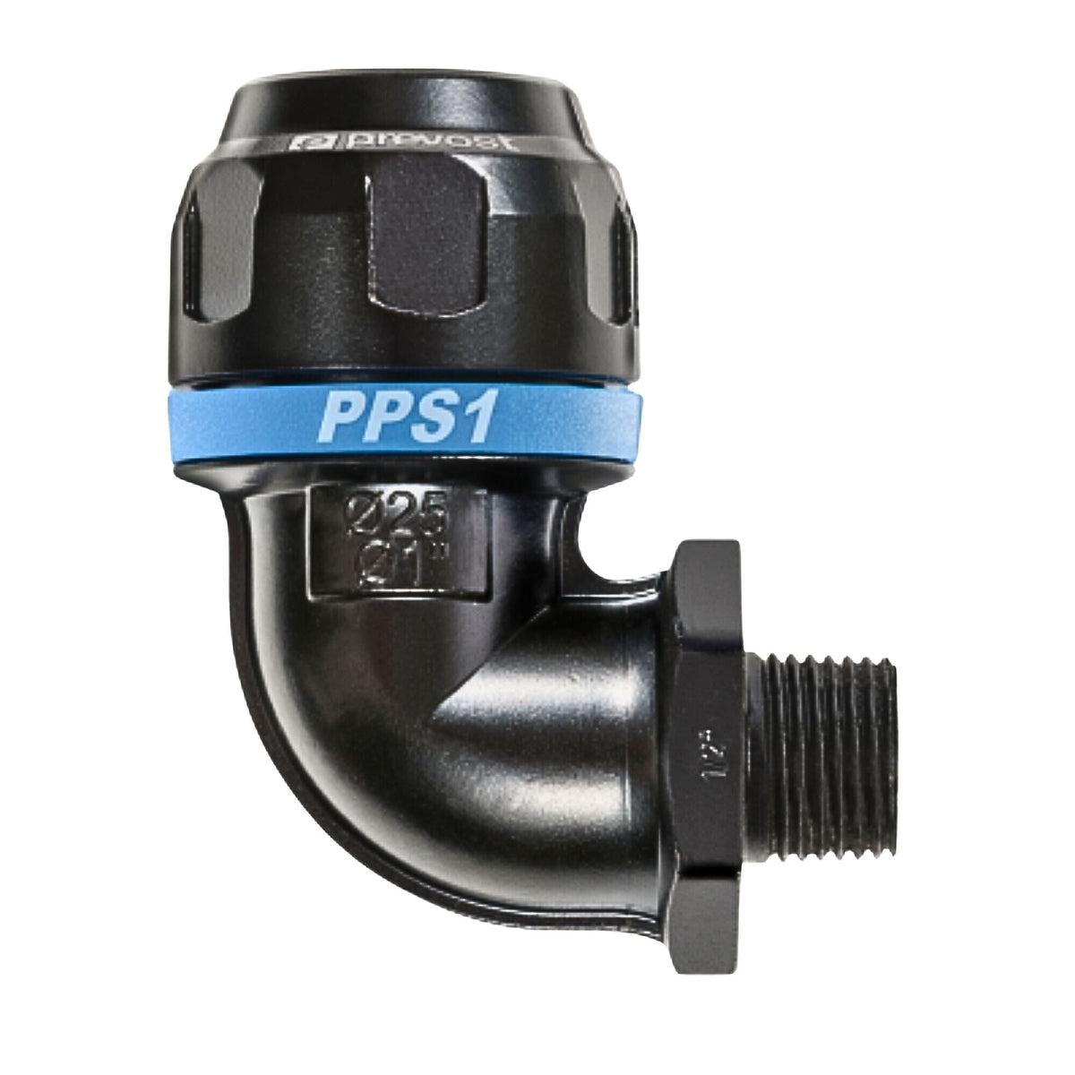 PPS1 9CM - 90° - 1&quot; Aluminum male thread elbow fitting for pipe used on PrevoS1 product line