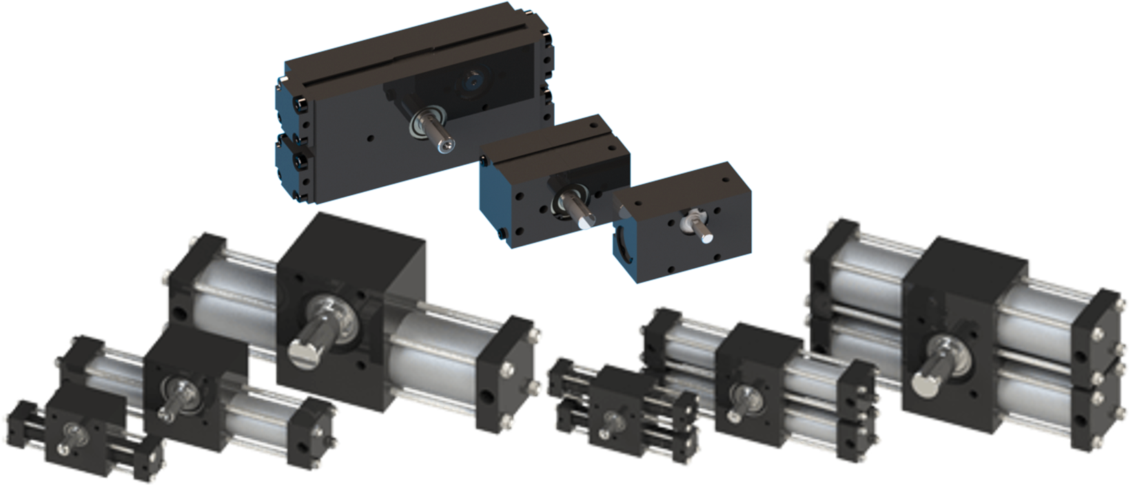 image with 9 different rotary actuators with an assortment of features and specifications