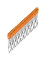 comb shaped terminal block with orange base and metal connectors pointing downward