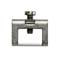 upright metal clamp with a screw coming through the top center of the clamp