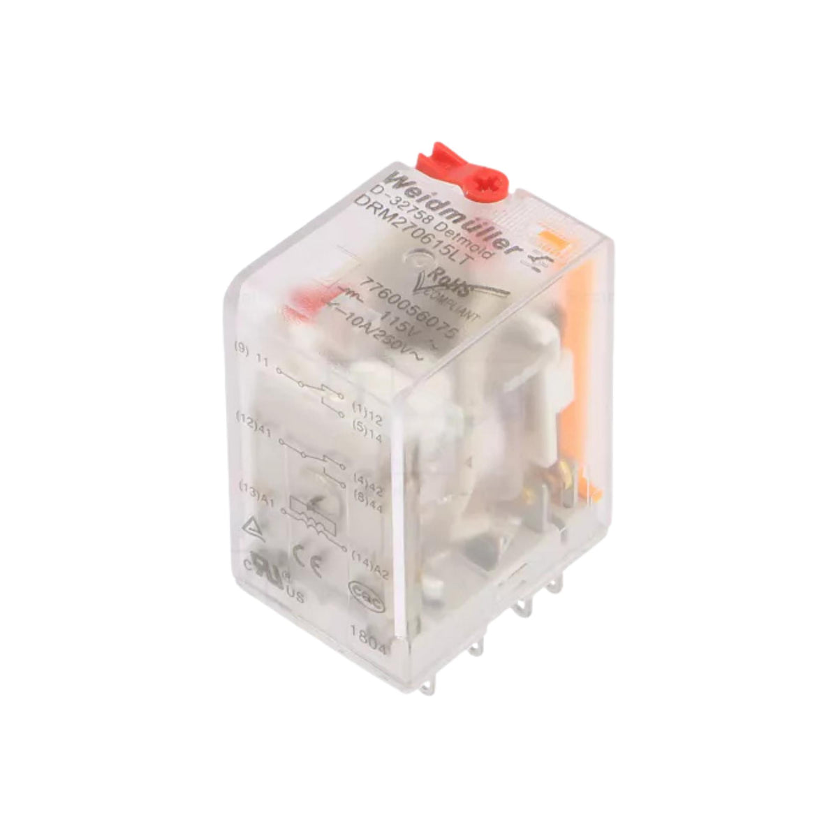 Weidmuller | D-Series DRM, Relay, Number of contacts: 2, CO contact, AgNi flash gold-plated, Rated control voltage: 115 V AC, Continuous current: 10 A, Plug-in connection | 7760056075