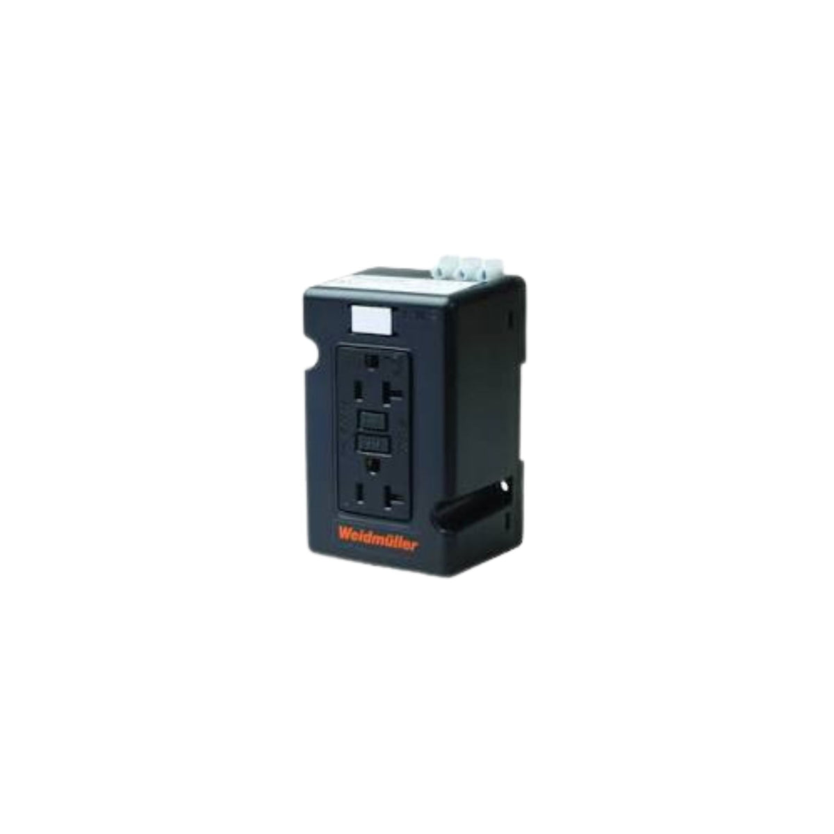 black, rectangular power supply box with two electrical outlets