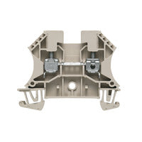 inside view of a beige connection terminal with screws in the center