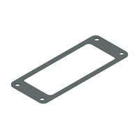 top diagonal view of a flat rectangular gasket with a mounting hole at each corner