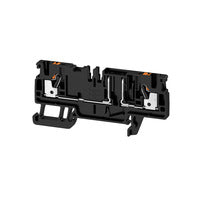 side view of a black fuse terminal with rail mounting on the bottom