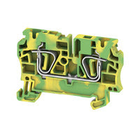 inside view of a yellow and green terminal block with mounting brackets on the bottom